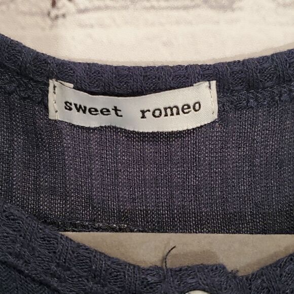 Sweet Romeo navy blue lightweight waffle knit oversized henley NWT - Picture 2 of 8